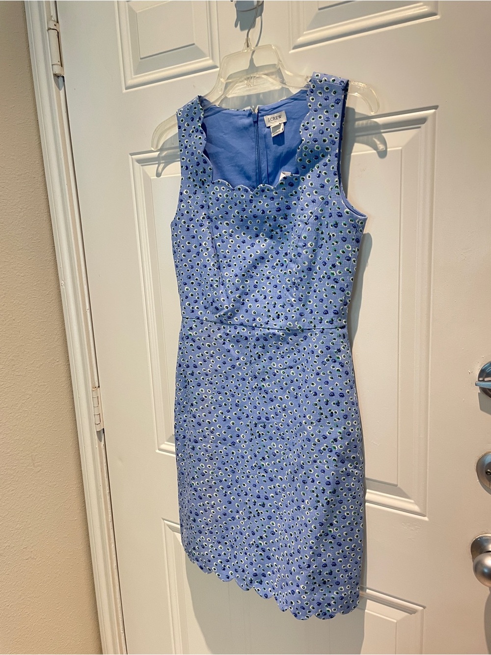 J. Crew Factory Blue Floral Scallop Square Neck A-Line Sheath Mini Dress Size 0 - Picture 10 of 14